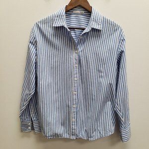 Reformation Womens Striped Button Front Top Size M Blue White Long Sleeve Collar